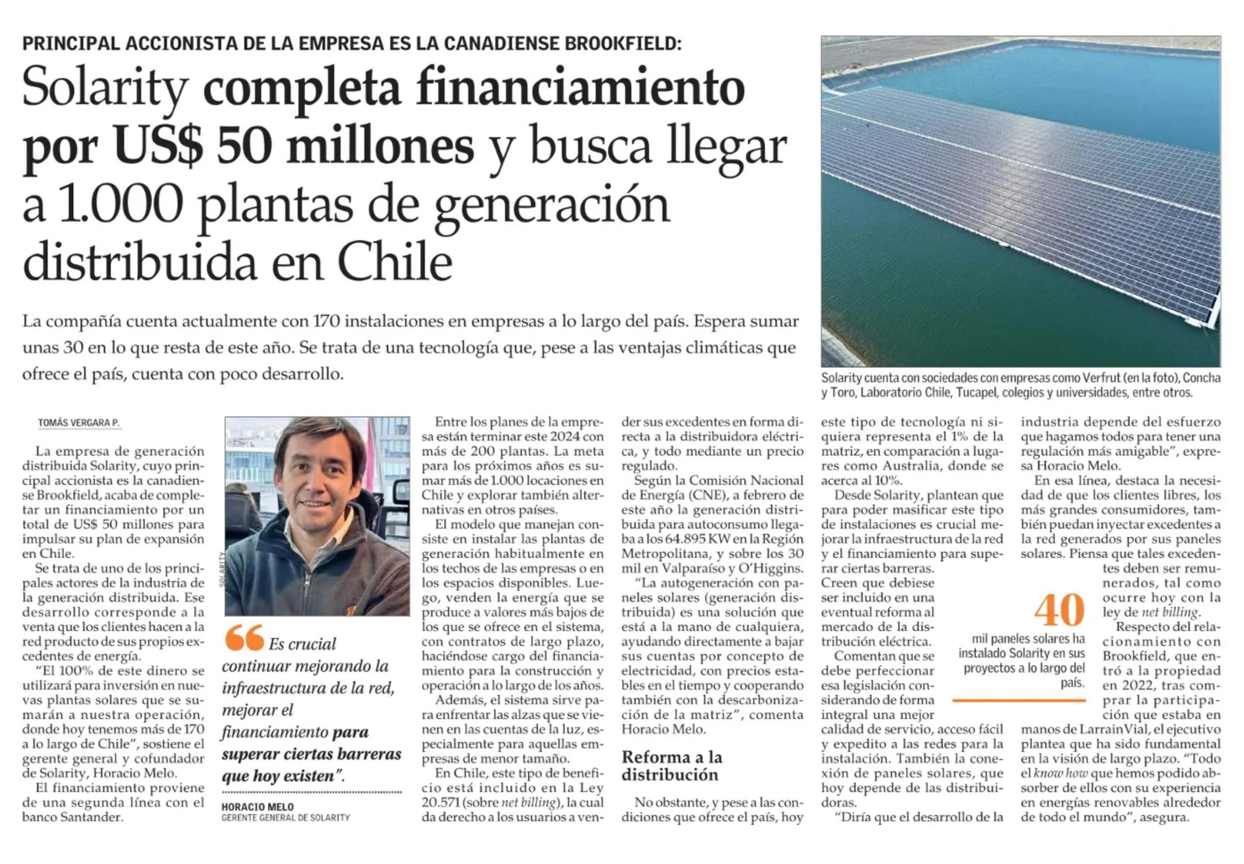 Solarity completa financiamiento por US$ 50 millones y busca llegar a 1.000 plantas de generación distribuida en Chile